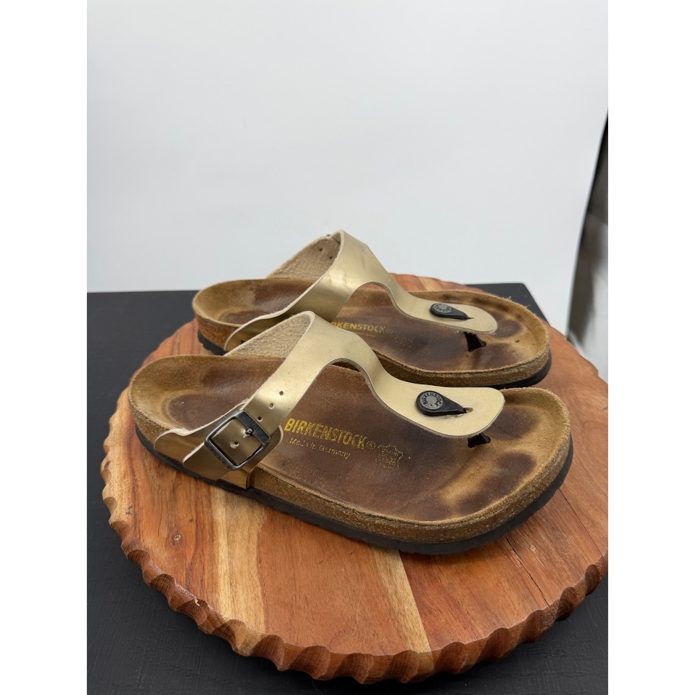 Birkenstock‎ Gizeh Thong Sandals Womens 39 Gold Birko-Flor Metallic Flip Flops